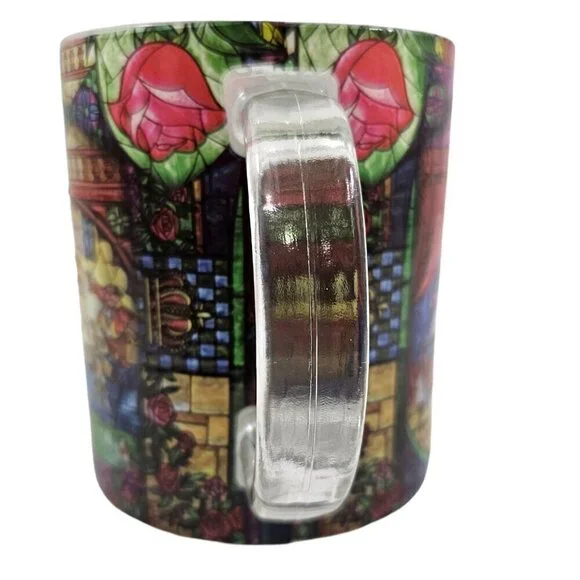 Disney Beauty & The Beast Belle Rose Window 17.5 Oz Stained Glass Coffee Tea Mug - Picture 3 of 17